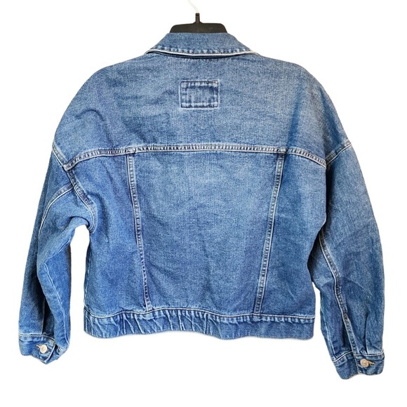 Forever 21 Denim Jean Jacket Embroidered Peach Festival Boho Mod Size S - Picture 7 of 9